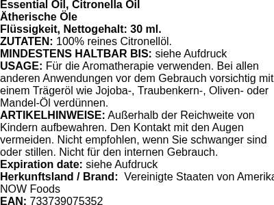 Produktetikett — Essential Oil, Citronella Oil - 30 ml. (PB 8318)