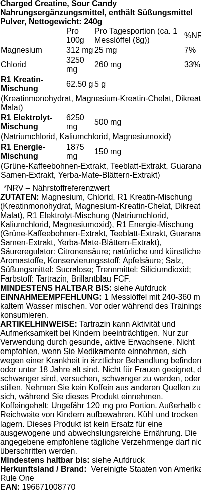 Produktetikett — Charged Creatine, Sour Candy - 240g (PB 120234)