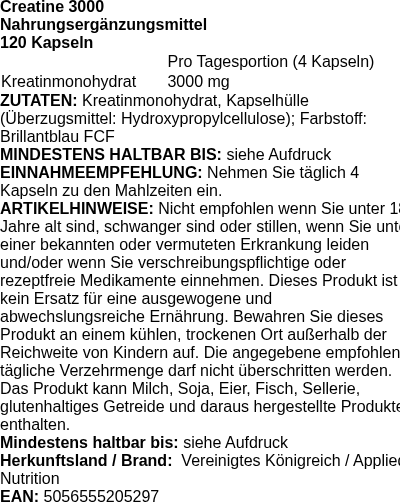 Produktetikett — Creatine 3000 - 120 caps (PB 118994)