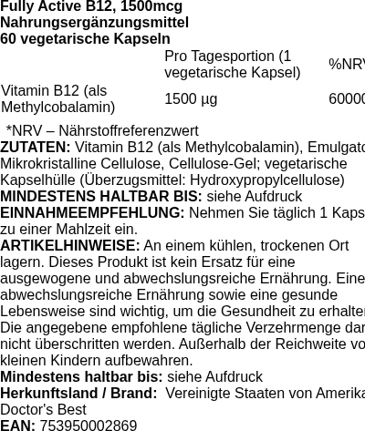Produktetikett — Fully Active B12, 1500mcg - 60 vcaps (PB 76477)