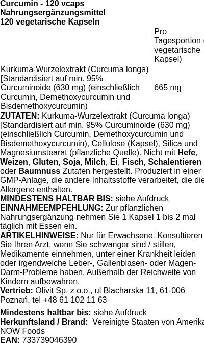Produktetikett — Turmeric Curcumin - 120 vcaps (PB 71524)