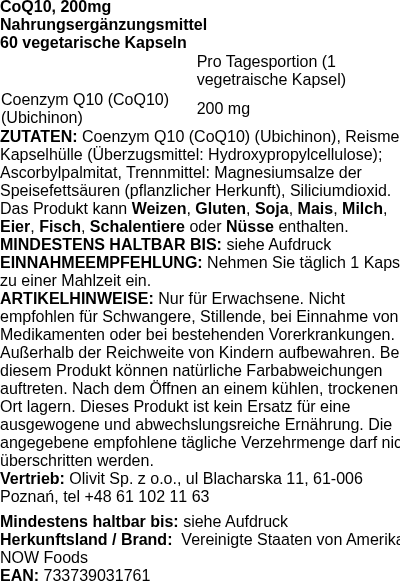Produktetikett — CoQ10, 200mg - 60 vcaps (PB 87317)