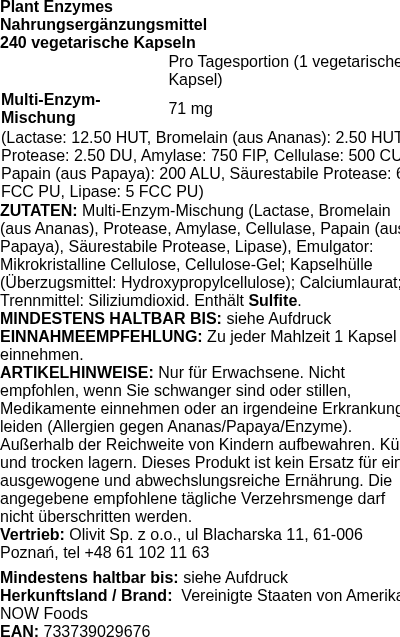 Produktetikett — Plant Enzymes - 240 vcaps (PB 72538)