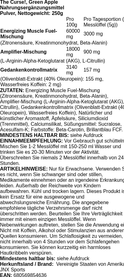 Produktetikett — The Curse!, Green Apple - 250g (PB 10010)