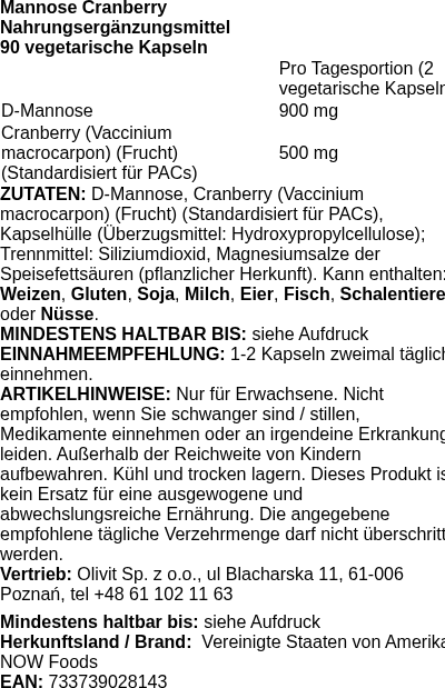 Produktetikett — Mannose Cranberry - 90 vcaps (PB 79073)