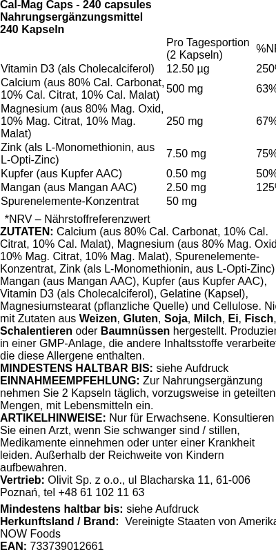 Produktetikett — Cal-Mag Caps - 240 caps (PB 71453)