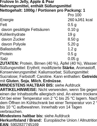 Produktetikett — Frulove In Jelly, Apple & Pear - 1000g (PB 123212)