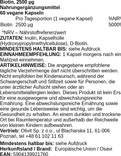 Produktetikett — Biotin, 2500mcg - 60 vegan caps (PB 110167)