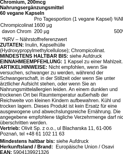 Produktetikett — Chromium, 200mcg - 60 vegan caps (PB 107591)