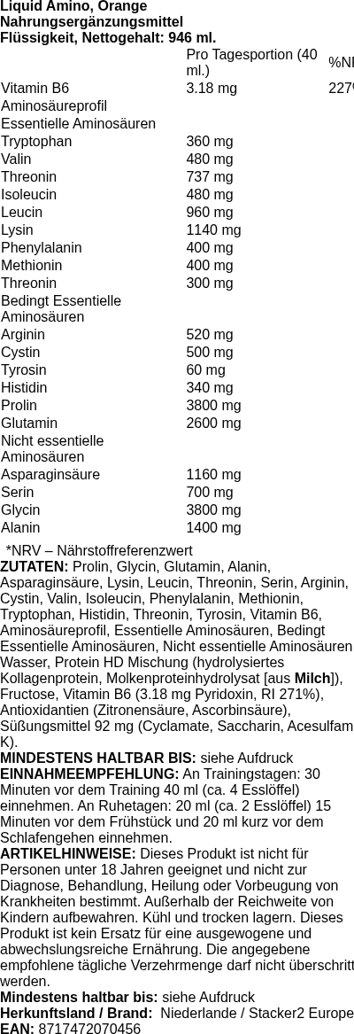 Produktetikett — Liquid Amino, Orange - 946 ml. (PB 88736)