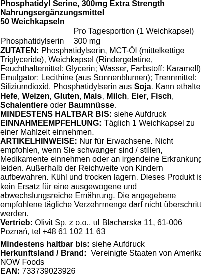 Produktetikett — Phosphatidyl Serine, 300mg Extra Strength - 50 softgels (PB 93532)