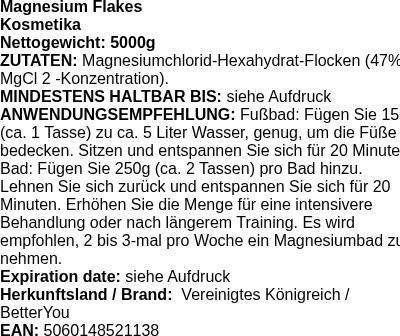 Produktetikett — Magnesium Flakes - 5000g (PB 94633)
