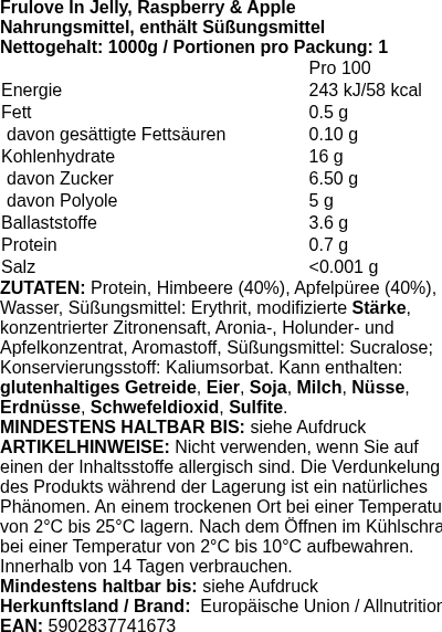 Produktetikett — Frulove In Jelly, Raspberry & Apple - 1000g (PB 113166)