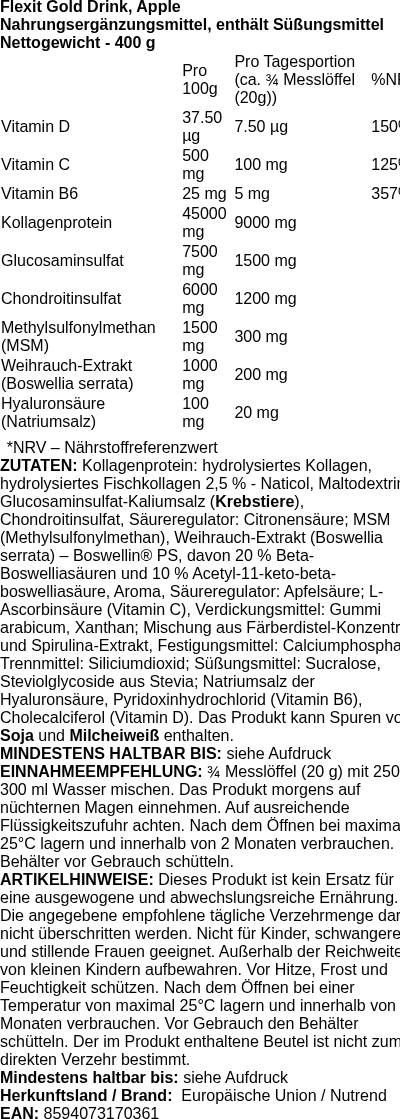Produktetikett — Flexit Gold Drink, Apple - 400g (PB 106183)