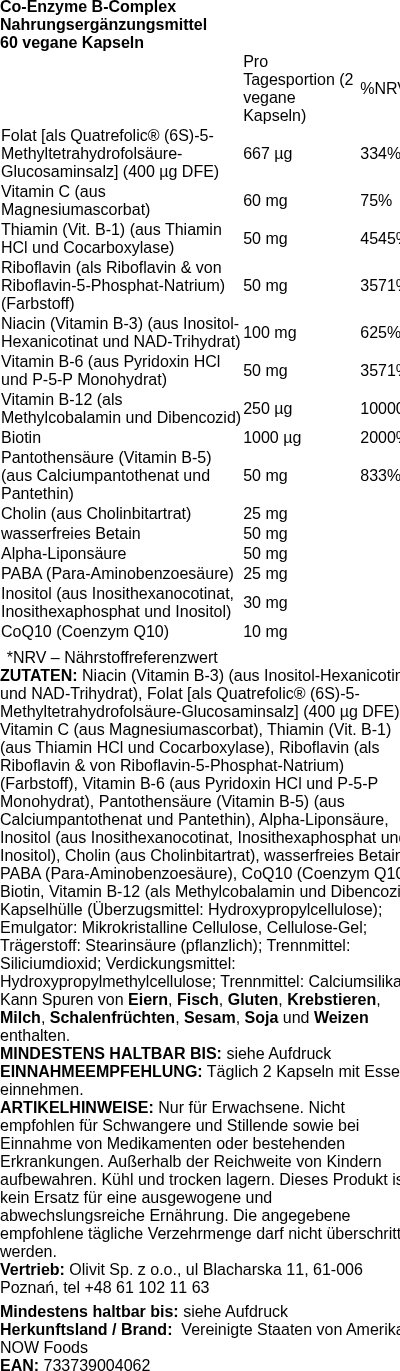 Produktetikett — Co-Enzyme B-Complex - 60 vcaps (PB 81029)