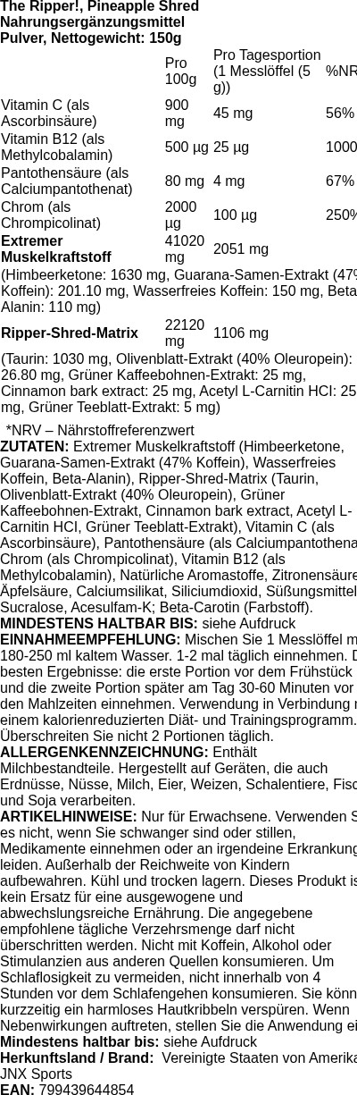 Produktetikett — The Ripper!, Pineapple Shred - 150g (PB 97331)