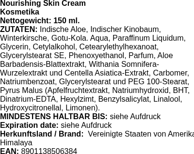 Produktetikett — Nourishing Skin Cream - 150 ml. (PB 102335)