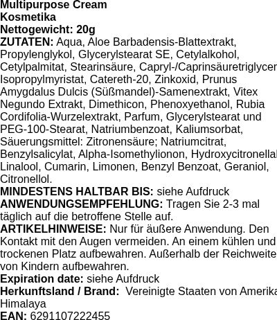 Produktetikett — Multipurpose Cream - 20g (PB 106242)