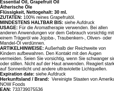 Produktetikett — Essential Oil, Grapefruit Oil - 30 ml. (PB 8321)