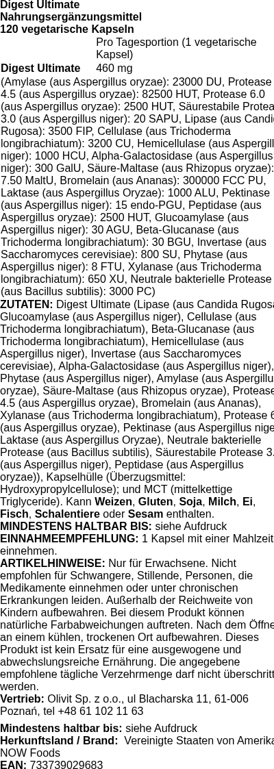 Produktetikett — Digest Ultimate - 120 vcaps (PB 8316)