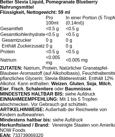 Produktetikett — Better Stevia Liquid, Pomegranate Blueberry - 59 ml. (PB 10426)