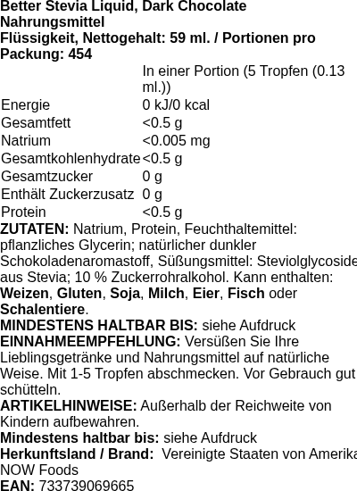 Produktetikett — Better Stevia Liquid, Dark Chocolate - 59 ml. (PB 69536)
