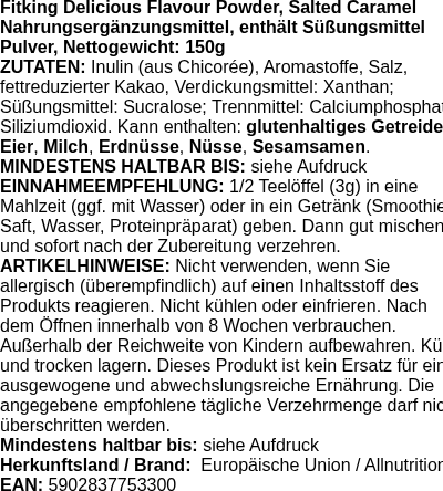 Produktetikett — Fitking Delicious Flavour Powder, Salted Caramel - 150g (PB 123641)