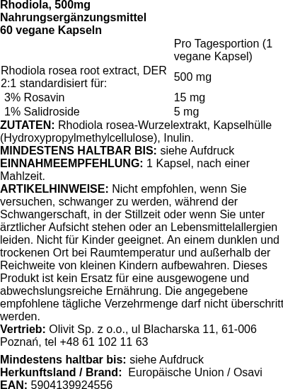 Produktetikett — Rhodiola, 500mg - 60 vegan caps (PB 119168)