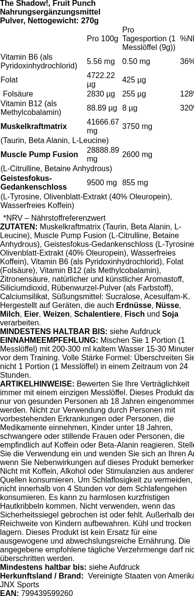 Produktetikett — The Shadow!, Fruit Punch - 270g (PB 97335)