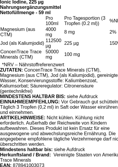 Produktetikett — Ionic Iodine, 225mcg - 59 ml. (PB 102002)