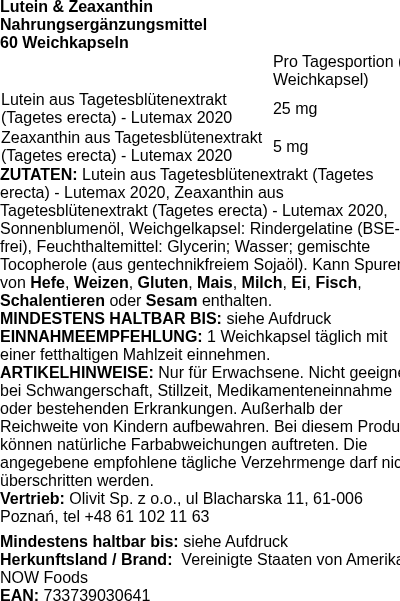 Produktetikett — Lutein & Zeaxanthin - 60 softgels (PB 81053)