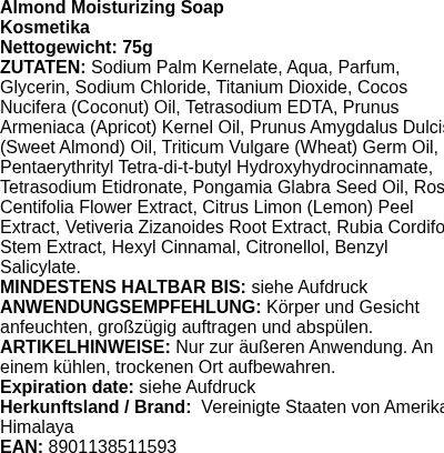 Produktetikett — Almond Moisturizing Soap - 75g (PB 102910)