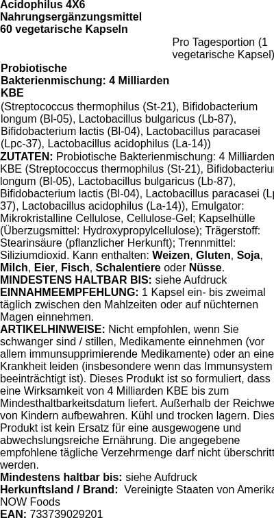 Produktetikett — Acidophilus 4X6 - 60 vcaps (PB 78505)
