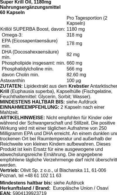 Produktetikett — Super Krill Oil, 1180mg - 60 softgels (PB 115907)