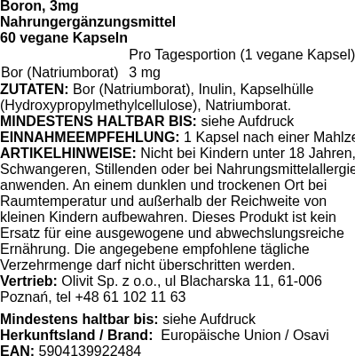 Produktetikett — Boron, 3mg - 60 vegan caps (PB 112324)
