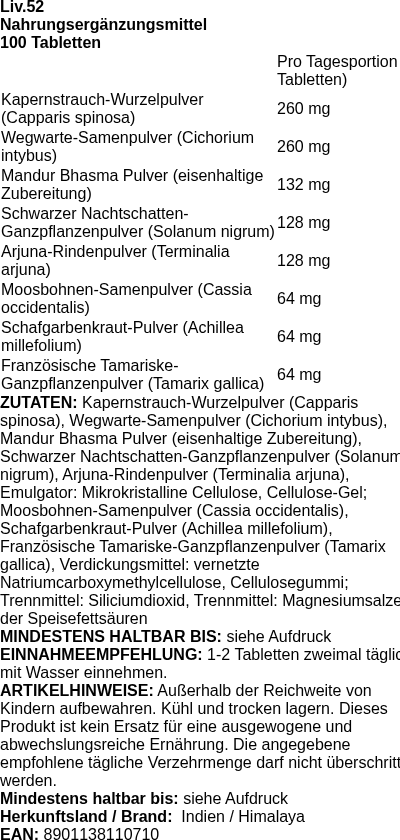 Produktetikett — Liv.52 - 100 tablets (PB 86448)