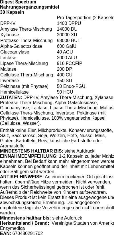 Produktetikett — Digest Spectrum - 30 caps (PB 100168)