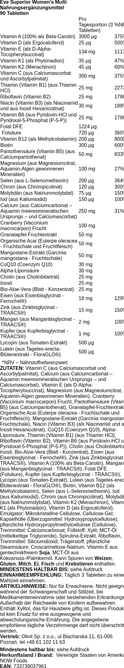 Produktetikett — Eve Superior Women's Multi - 90 tabs (PB 64293)