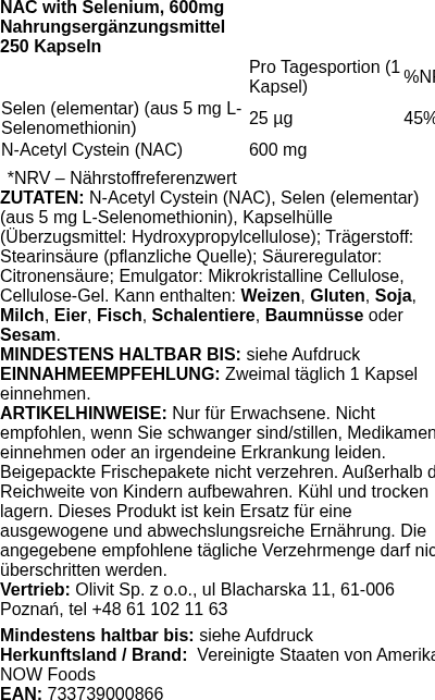Produktetikett — NAC with Selenium, 600mg - 250 caps (PB 64301)