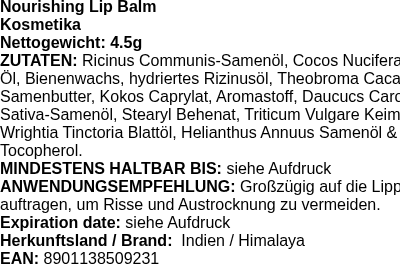Produktetikett — Nourishing Lip Balm - 4.5g (PB 102323)