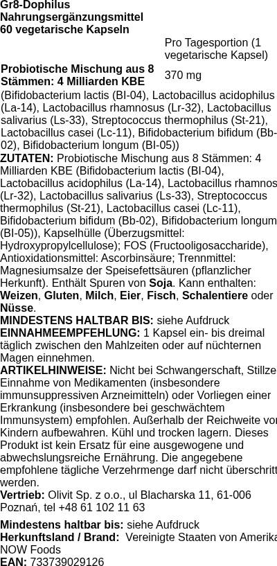 Produktetikett — Gr8-Dophilus - 60 vcaps (PB 81116)