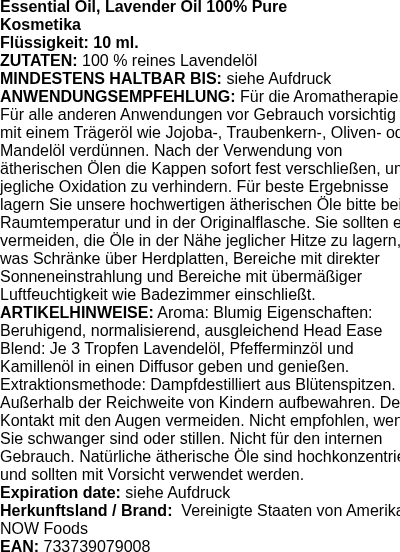 Produktetikett — Essential Oil, Lavender Oil 100% Pure - 10 ml. (PB 105237)
