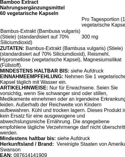 Produktetikett — Bamboo Extract - 60 vcaps (PB 85612)
