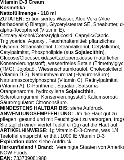 Produktetikett — Vitamin D-3 Cream - 118 ml. (PB 6194)