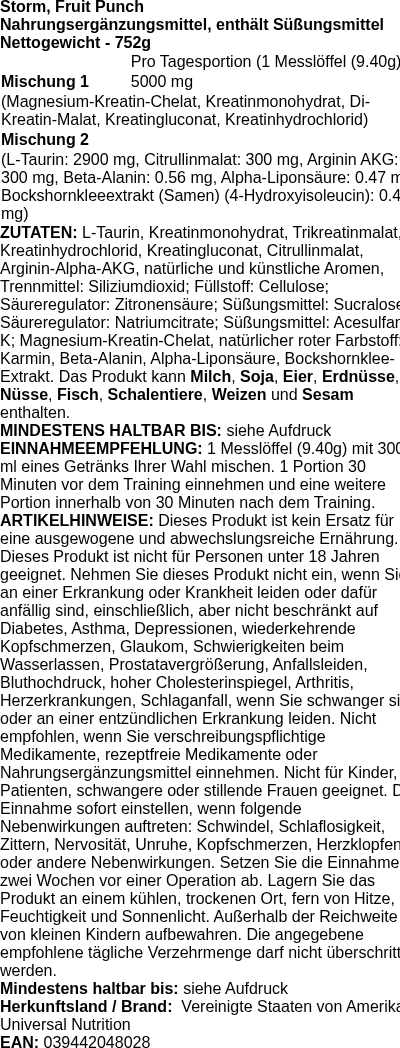 Produktetikett — Storm, Fruit Punch - 752g (PB 2465)