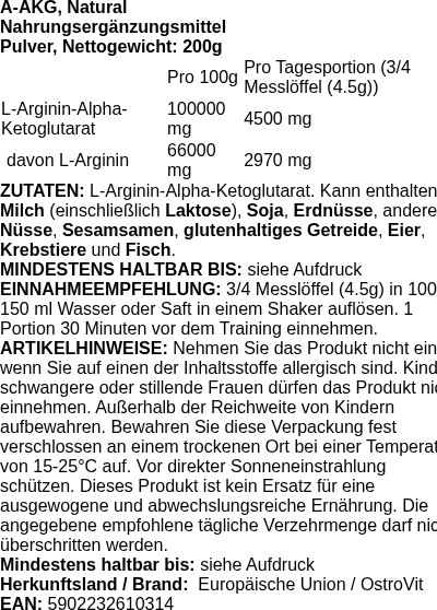 Produktetikett — A-AKG, Natural - 200g (PB 124398)