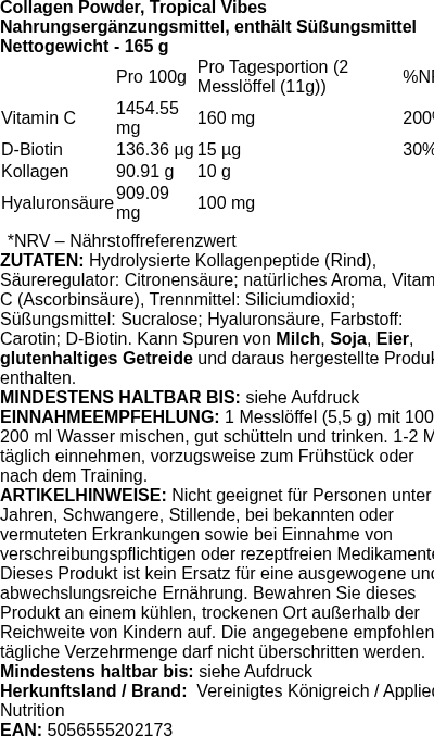 Produktetikett — Collagen Powder, Tropical Vibes - 165g (PB 116938)