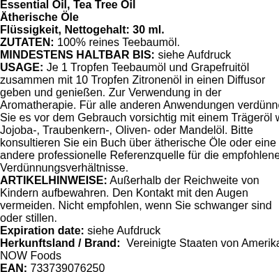 Produktetikett — Essential Oil, Tea Tree Oil - 30 ml. (PB 10432)