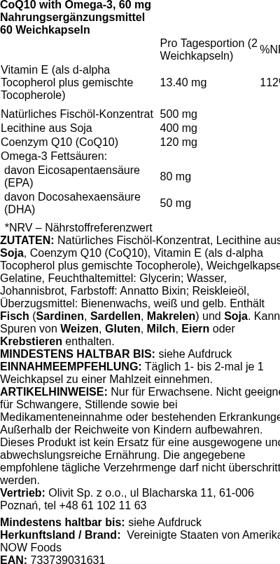 Produktetikett — CoQ10 with Omega-3, 60mg - 60 softgels (PB 81051)