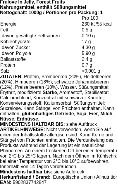 Produktetikett — Frulove In Jelly, Forest Fruits - 1000g (PB 113167)